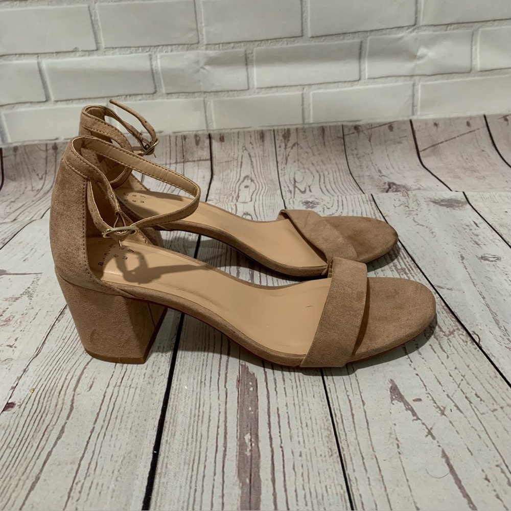 A New Day Women's Michaela Suede Open Toe Heels Pumps  Taupe Size 8